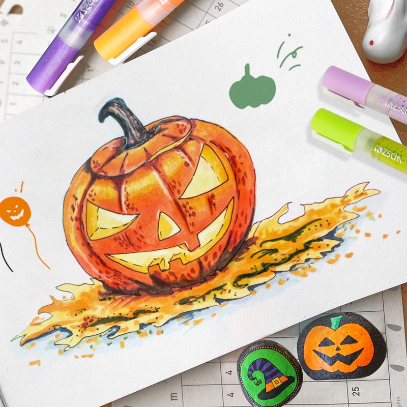 ZSCM QUALITY DECIDES THE FUTURE Paint Pens Acrylic Markers, ZSCM 12 Colors Paint Markers for Halloween Pumpkin Painting, Metallic Art Marker, for Adults Card Making, Rocks Painting, Wood Slices, Pumpkin Decoration - Image 3
